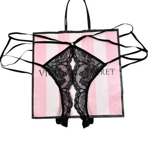 NWT Victoria's‎ Secret High Leg Cheeky Lace Lingerie Strappy Gold Accent Sexy L